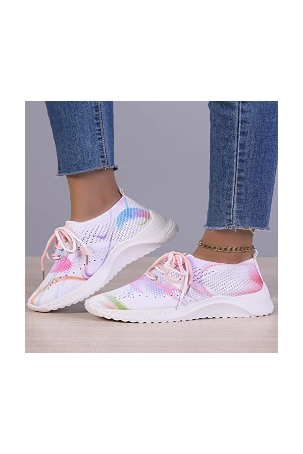 Fannyfuny Basket Chausson Femme Mode été et Automne Femmes Baskets Plat Maille Respirant Couleur Unie sans Lacet Confortable 