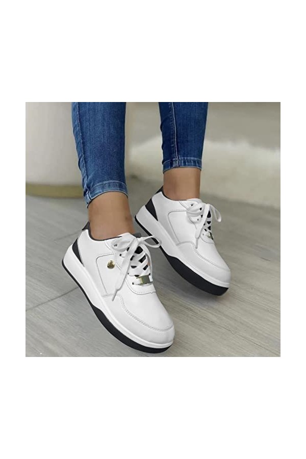 hahuha Chaussures Tennis Enfant Chaussures de Sport décontractées Confortables à Semelles épaisses en Cuir à Blocage de Coule