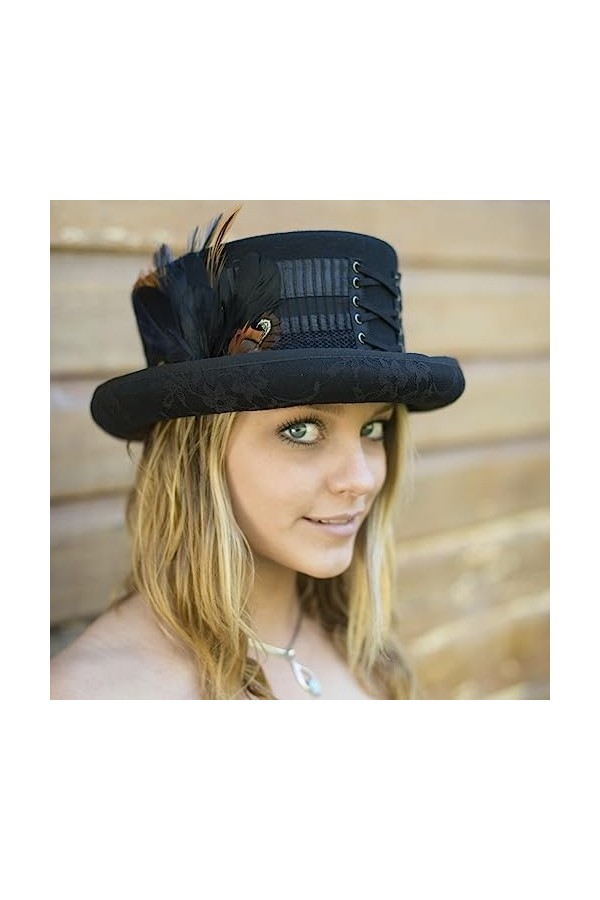 Haut de Forme London Lace Conner chapeau pour femme chapeaux de film taille unique - noir 