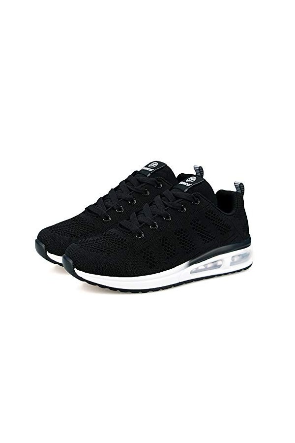 Lanivic Femmes Baskets Dames Chaussures de Course Baskets de Sport athlétique Plates à Lacets décontractées Plat Noir EU 40