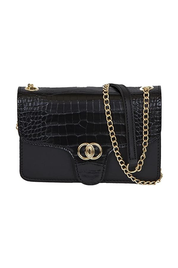 LucieElle Sac Pochette Femme Façon Croco Porté Bandoulière et Porté épaule Sac a Main Femme Sac Soirée Antibes NOIR 