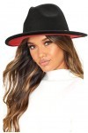 INOGIH Chapeau Fedora à large bord en feutre avec boucle de ceinture pour femme Style rétro dégradé Panama bicolore, Noir/rou