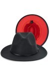 INOGIH Chapeau Fedora à large bord en feutre avec boucle de ceinture pour femme Style rétro dégradé Panama bicolore, Noir/rou