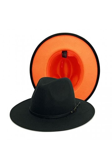 Gossifan Fedora Chapeaux pour femme à large bord en feutre bicolore avec boucle de ceinture - noir - 7 1/8/7 1/4