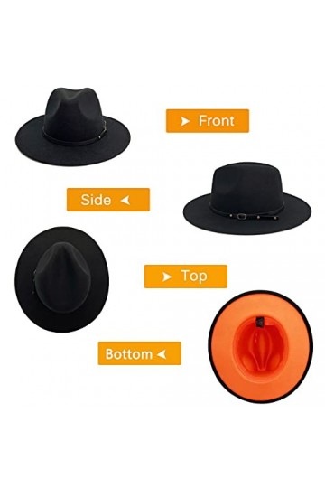 Gossifan Fedora Chapeaux pour femme à large bord en feutre bicolore avec boucle de ceinture - noir - 7 1/8/7 1/4