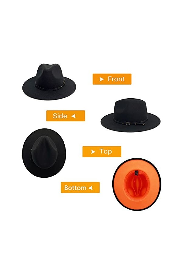 Gossifan Fedora Chapeaux pour femme à large bord en feutre bicolore avec boucle de ceinture - noir - 7 1/8/7 1/4