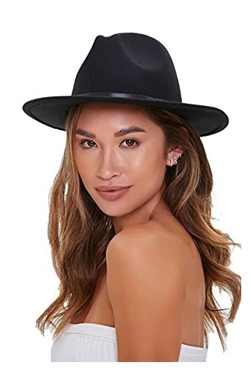 Chapeau Fedora vintage à large bord avec boucle de ceinture pour femme, Noir 1 pièce., Taille M