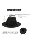 Chapeau Fedora vintage à large bord avec boucle de ceinture pour femme, Noir 1 pièce., Taille M