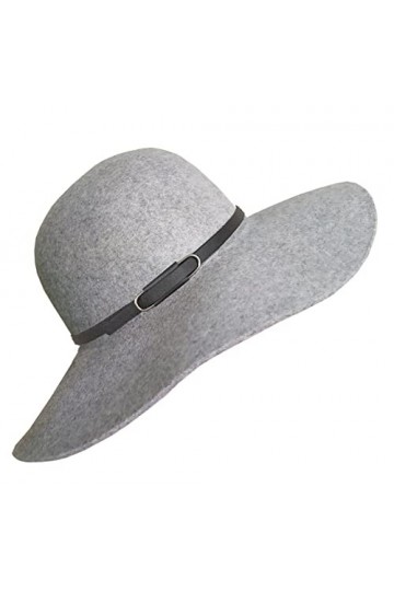 ASSQI Chapeau melon Fedora pliable en feutre pour femme 100 % laine à large bord rétro, Y-gray, Taille unique