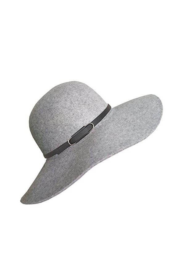 ASSQI Chapeau melon Fedora pliable en feutre pour femme 100 % laine à large bord rétro, Y-gray, Taille unique