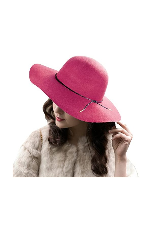 ASSQI Chapeau melon Fedora pliable en feutre pour femme 100 % laine à large bord rétro, Y-gray, Taille unique