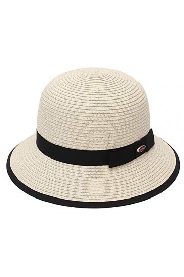 EOZY Chapeau de paille Fedora Trilby en papier tressé à large bord pour femme UPF 50 - Beige - Taille Unique