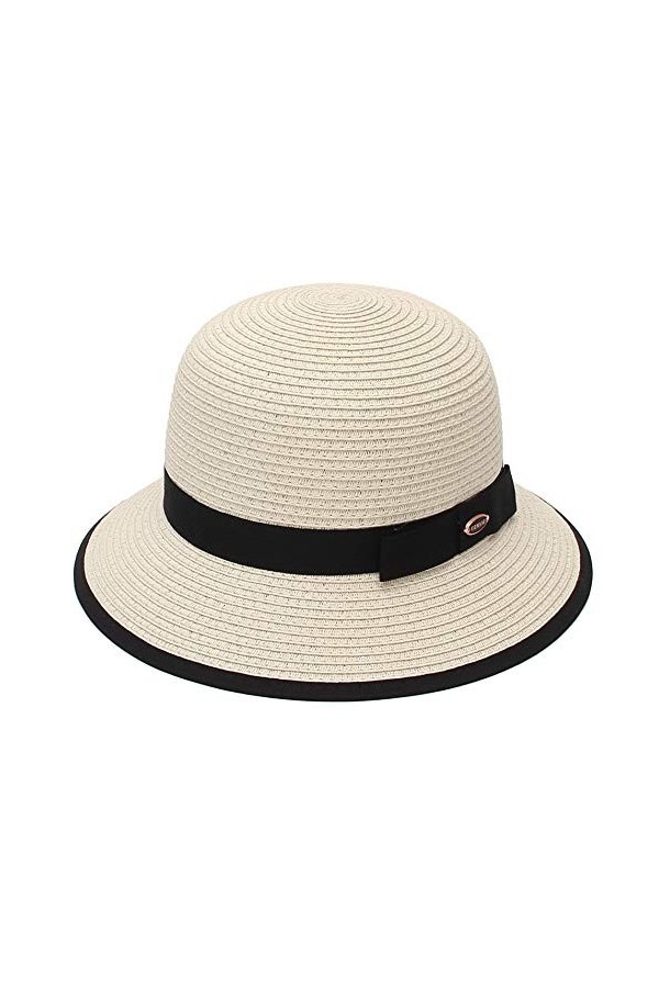 EOZY Chapeau de paille Fedora Trilby en papier tressé à large bord pour femme UPF 50 - Beige - Taille Unique