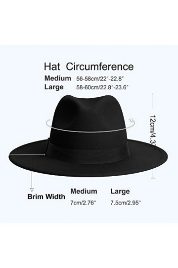 Chapeau Fedora classique à large bord pour femme Bicolore avec bande réglable Patchwork Couleurs Panama - noir - Taille M