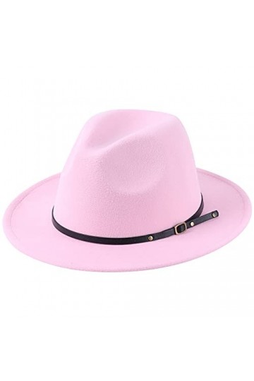 Lanzom Chapeau Fedora pour Femme avec Large Bord et Boucle de Ceinture Rose Taille Unique