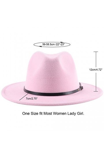 Lanzom Chapeau Fedora pour Femme avec Large Bord et Boucle de Ceinture Rose Taille Unique