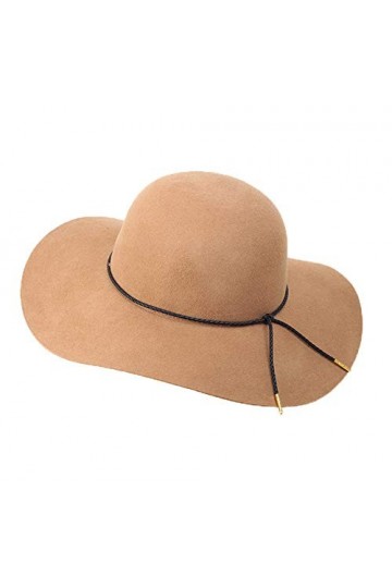 ASSQI Chapeau melon pliable en feutre de laine Fedora à large bord pour femme, beige, Taille unique