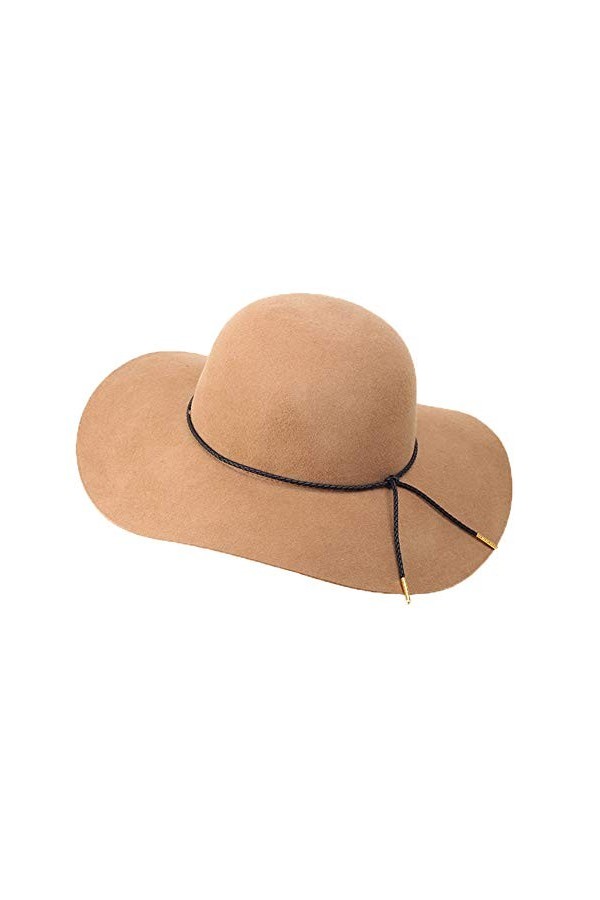 ASSQI Chapeau melon pliable en feutre de laine Fedora à large bord pour femme, beige, Taille unique