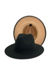 Gossifan Fedora Chapeaux pour femme à large bord en feutre bicolore avec boucle de ceinture, Noir/camel, 7 1/8/7 1/4