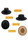 Gossifan Fedora Chapeaux pour femme à large bord en feutre bicolore avec boucle de ceinture, Noir/camel, 7 1/8/7 1/4