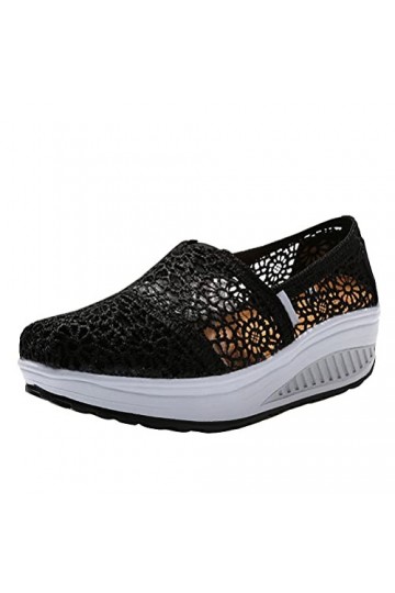 ORANDESIGNE Femmes Baskets Mode Casual Dentelle Toile Chaussures Talon Plat Espadrilles Loisir Flâneur Chaussures Baskets Res