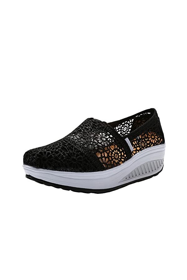 ORANDESIGNE Femmes Baskets Mode Casual Dentelle Toile Chaussures Talon Plat Espadrilles Loisir Flâneur Chaussures Baskets Res