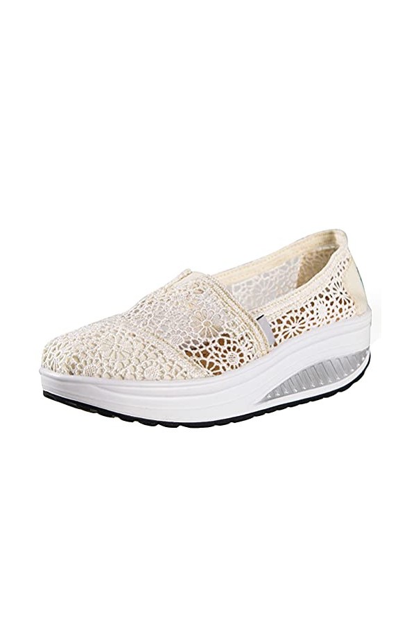 ORANDESIGNE Femmes Baskets Mode Casual Dentelle Toile Chaussures Talon Plat Espadrilles Loisir Flâneur Chaussures Baskets Res