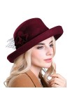 Maitose® Large Laine Brim des Femmes Felt Bowler Hat Red Wine