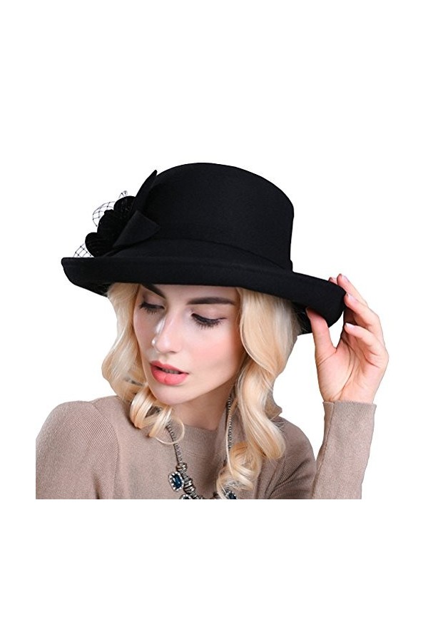 Maitose® Large Laine Brim des Femmes Felt Bowler Hat Red Wine