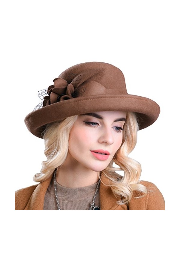 Maitose® Large Laine Brim des Femmes Felt Bowler Hat Red Wine