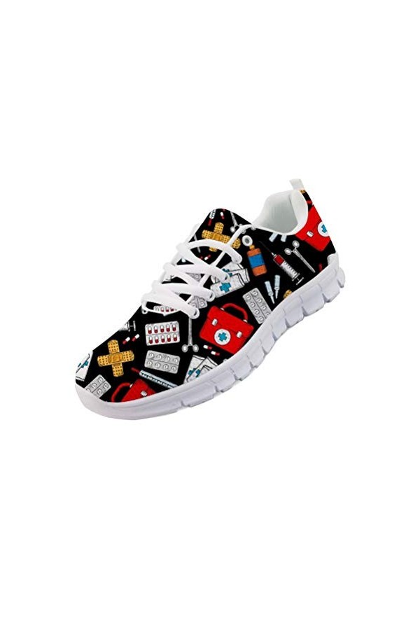 chaqlin Femmes Chaussures Mignon Sucre crâne Imprimer Sport Fitness Chaussures de Course en Plein air Lacets Marche Formateur