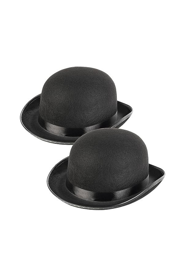 Schramm® Lot de 2 chapeaux de melon rond melon noir pour adulte chapeau cylindrique melon chapeau de bowler chapeau en feutre