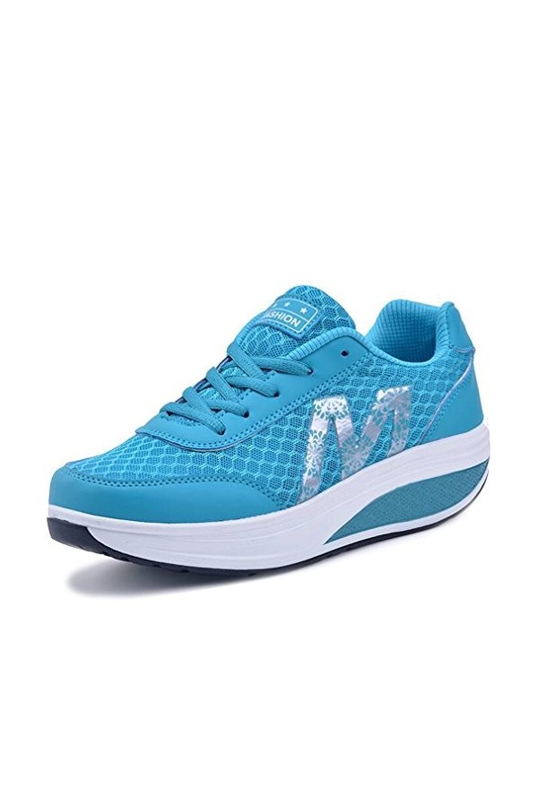 Solshine Baskets à lacets tendance pour femme - Talon compensé - Chaussures de fitness 016, Gris 3., 37 EU