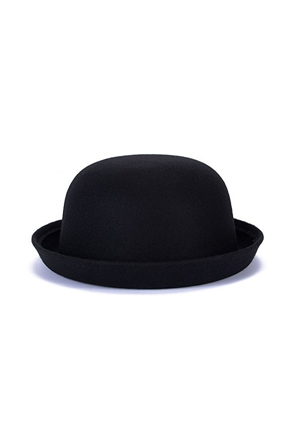 Magik Homme Femme en Laine Roll-Up Brim Fedora Melon Derby Nœud Cloche Chapeau - Noir - Taille unique