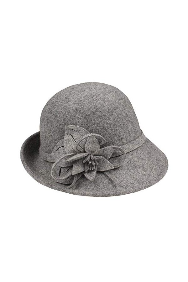 FEOYA Chapeau de Dôme Floral Chapeau en Laine Chapeau Melon Femme Rétro Simple - Gris