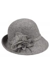 FEOYA Chapeau de Dôme Floral Chapeau en Laine Chapeau Melon Femme Rétro Simple - Gris