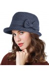 Adigaber Femme Chapeau Melon avec Bord Enroulable Hiver Rétro Chapeau Cloche avec Nœud Réglable