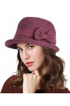 Adigaber Femme Chapeau Melon avec Bord Enroulable Hiver Rétro Chapeau Cloche avec Nœud Réglable