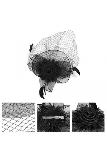 LAISHUNHE Bandeau en Maille de Voile Femme Chapeau Vintage Plume Couvre-Chef de Bal Chapeau Melon Femme Chapeau à Voilette po