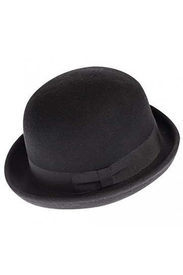 CXQRR Chapeau melon Derby noir à bord roulé pour homme et femme, noir, Medium