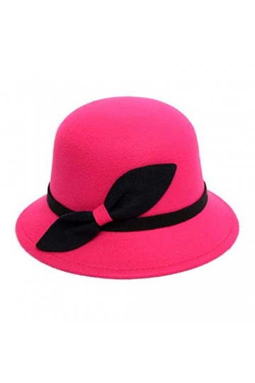 QWUVEDS Chapeaux Melon Mode Laine Fausse Casquette avec nœud Femmes Seau Casquettes de Baseball Melon Vert Hot Pink, One Siz
