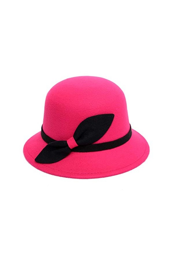 QWUVEDS Chapeaux Melon Mode Laine Fausse Casquette avec nœud Femmes Seau Casquettes de Baseball Melon Vert Hot Pink, One Siz