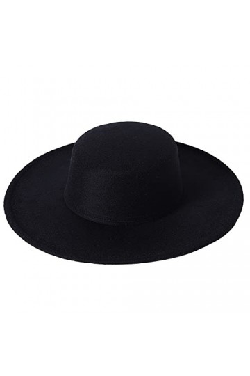 Dubute Chapeau plat à large bord pour femme - Chapeau melon classique - Chapeau de bateau en feutre Derby déglise, Noir , ta
