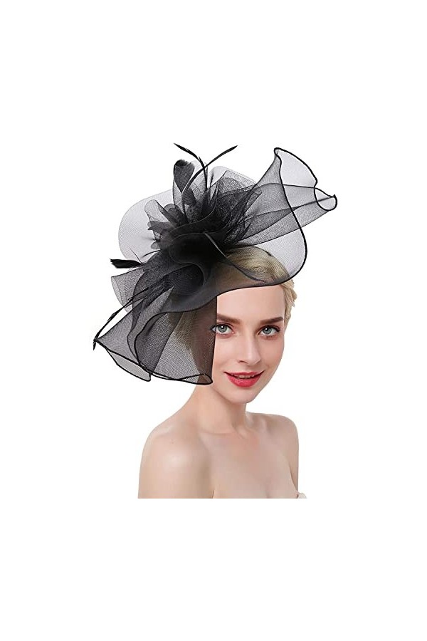 Bibi Mariage Femme Elégant Chapeau de Voilette Banquet Fascinator Hat Vintage Epingle à Cheveux Chic Coiffe de Mariée à Grand