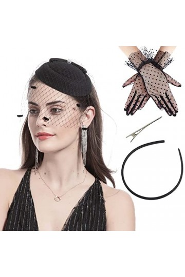 Chapeau Bibi pour Femme, Chapeau Fascinateur Vintage, Serre-tête Kentucky Derby, Chapeau Melon Fascinator, Gants Courts en De