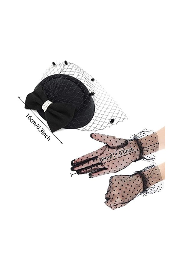 Chapeau Bibi pour Femme, Chapeau Fascinateur Vintage, Serre-tête Kentucky Derby, Chapeau Melon Fascinator, Gants Courts en De