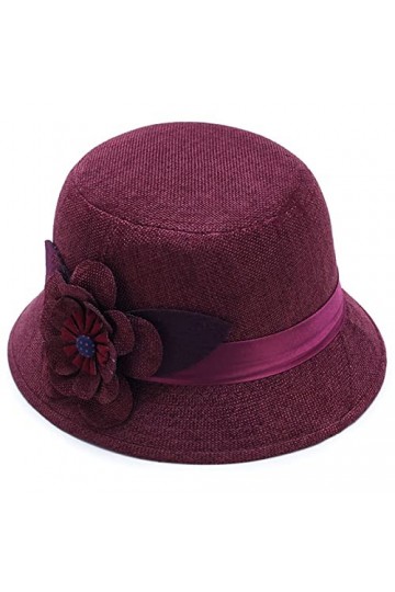 Chapeaux cloche pour femme vintage des années 20 et 50 - Chapeau melon en lin pour femme, bordeaux, Taille unique