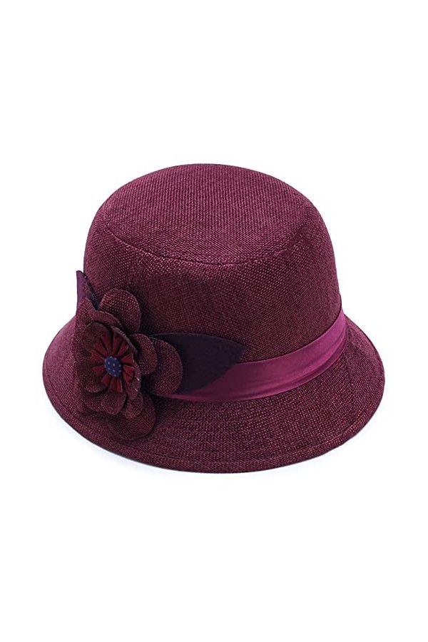 Chapeaux cloche pour femme vintage des années 20 et 50 - Chapeau melon en lin pour femme, bordeaux, Taille unique