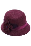 Chapeaux cloche pour femme vintage des années 20 et 50 - Chapeau melon en lin pour femme, bordeaux, Taille unique