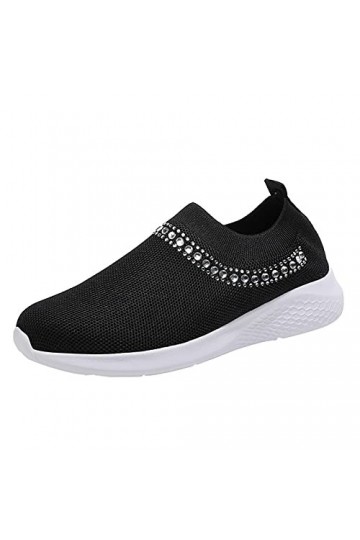 Chaussures Maillage de Mode Femmes Baskets Respirantes Dames Solid Color Causal Confortable Crystal Slip on Loafers Shoes Cha